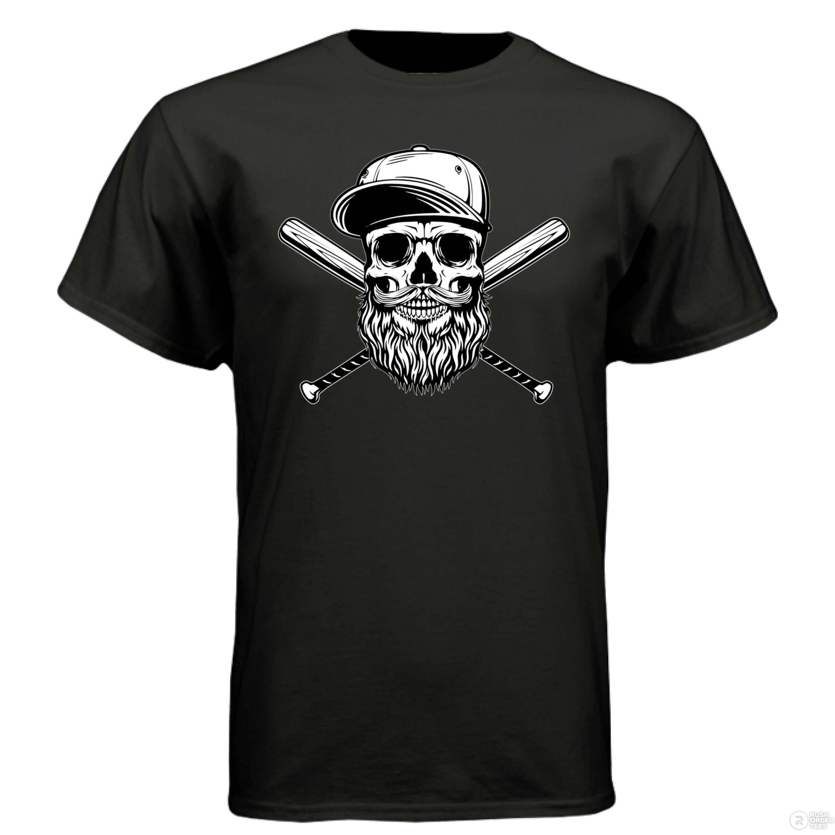 Baseball Beard Skull Hanes Tee Shirt BLACK - FRONT