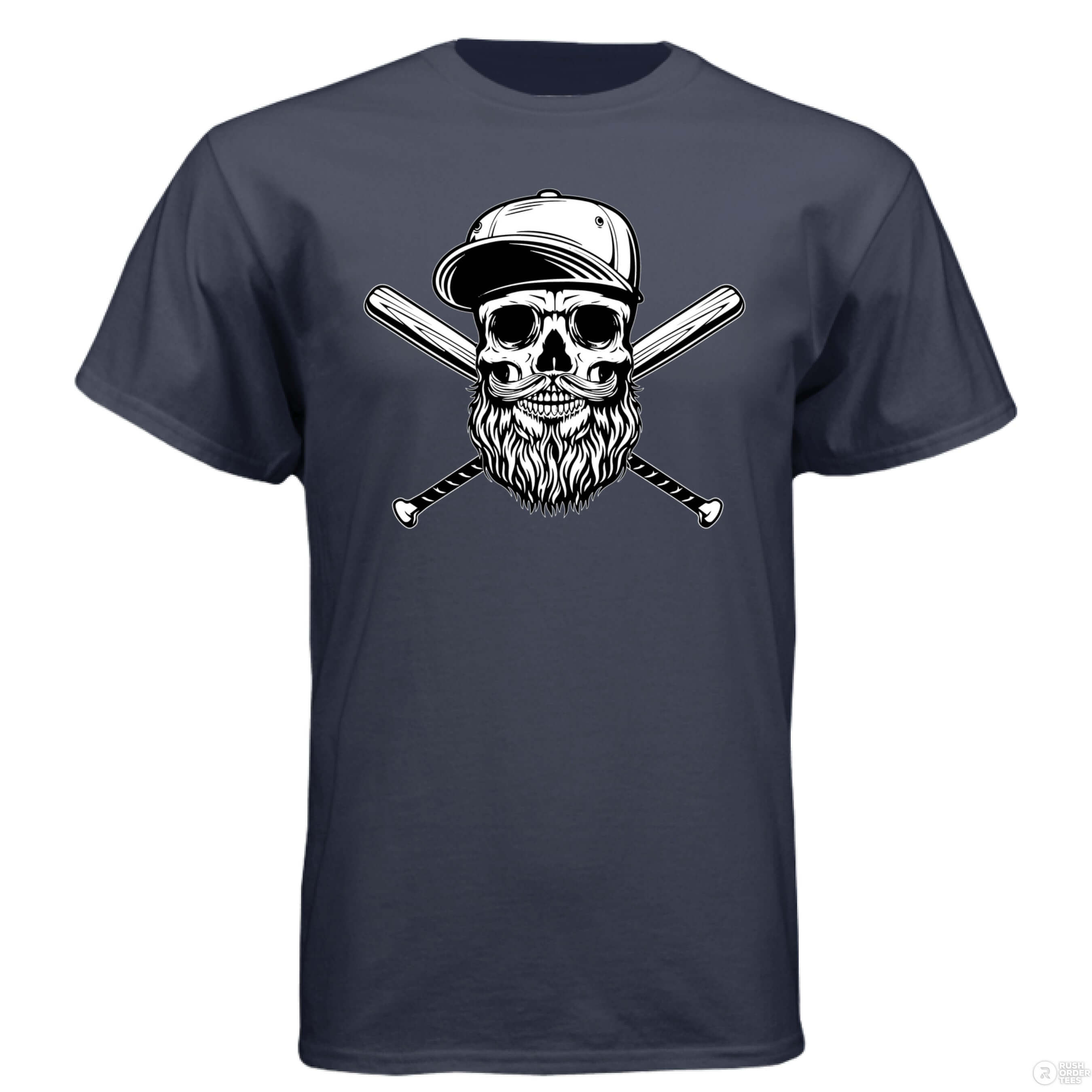 Baseball Beard Skull Hanes Tee Shirt Athletic Navy - FRONT