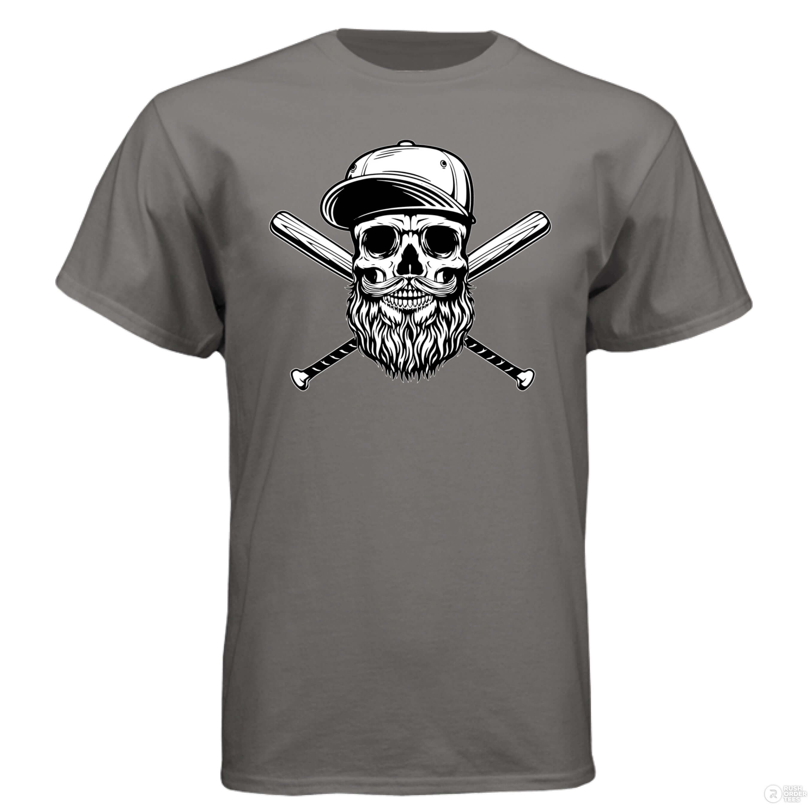 Baseball Beard Skull Hanes Tee Shirt Oxford Grey - FRONT
