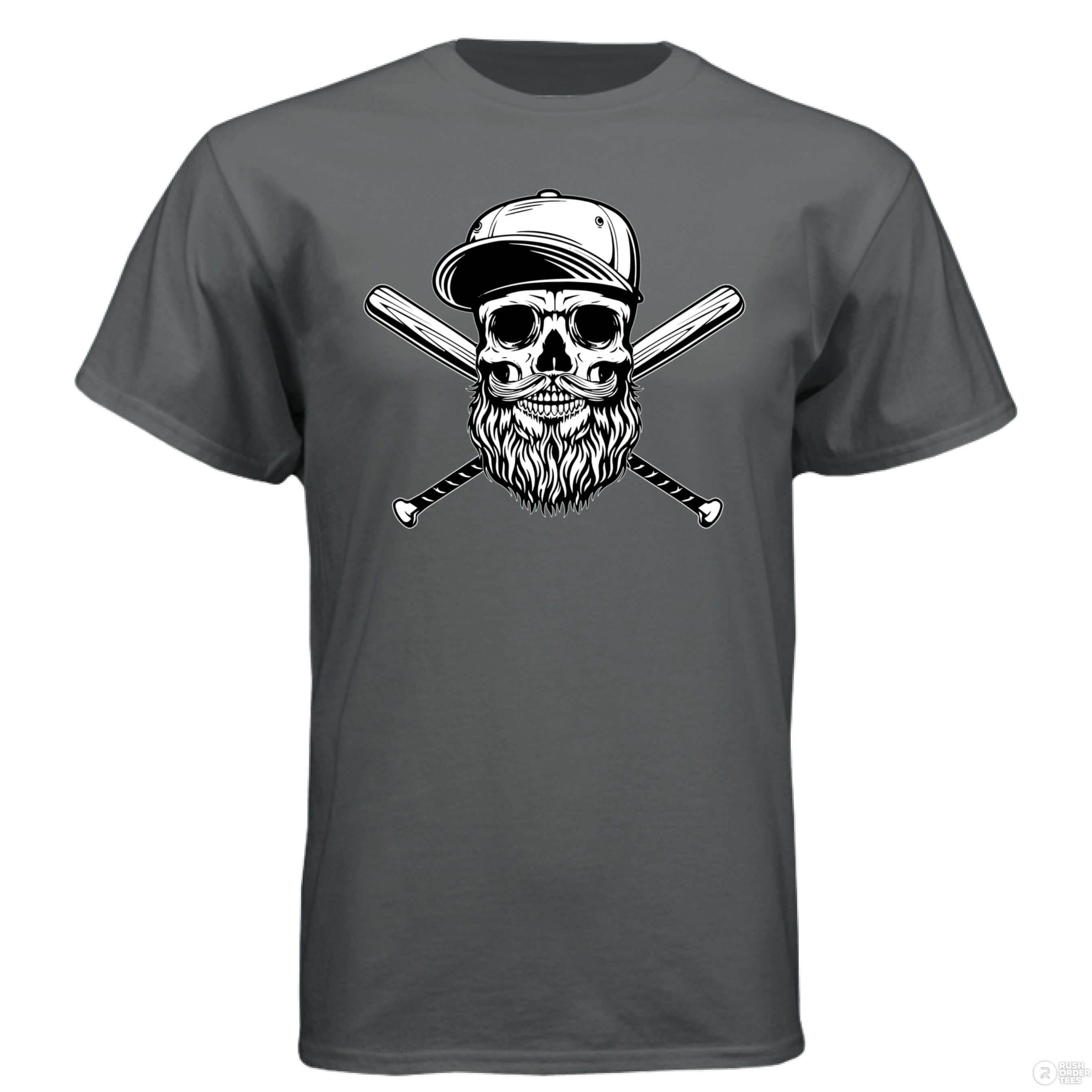 Baseball Beard Skull Hanes Tee Shirt CHARCOAL HEATHER - FRONT