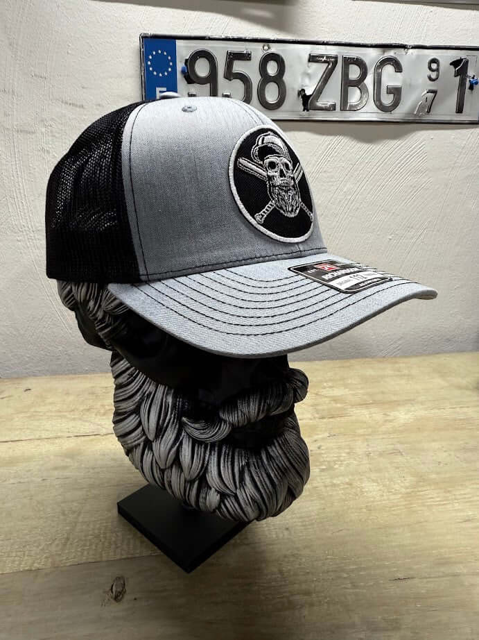 Baseball or Softball Bearded Skull Trucker Hat Side